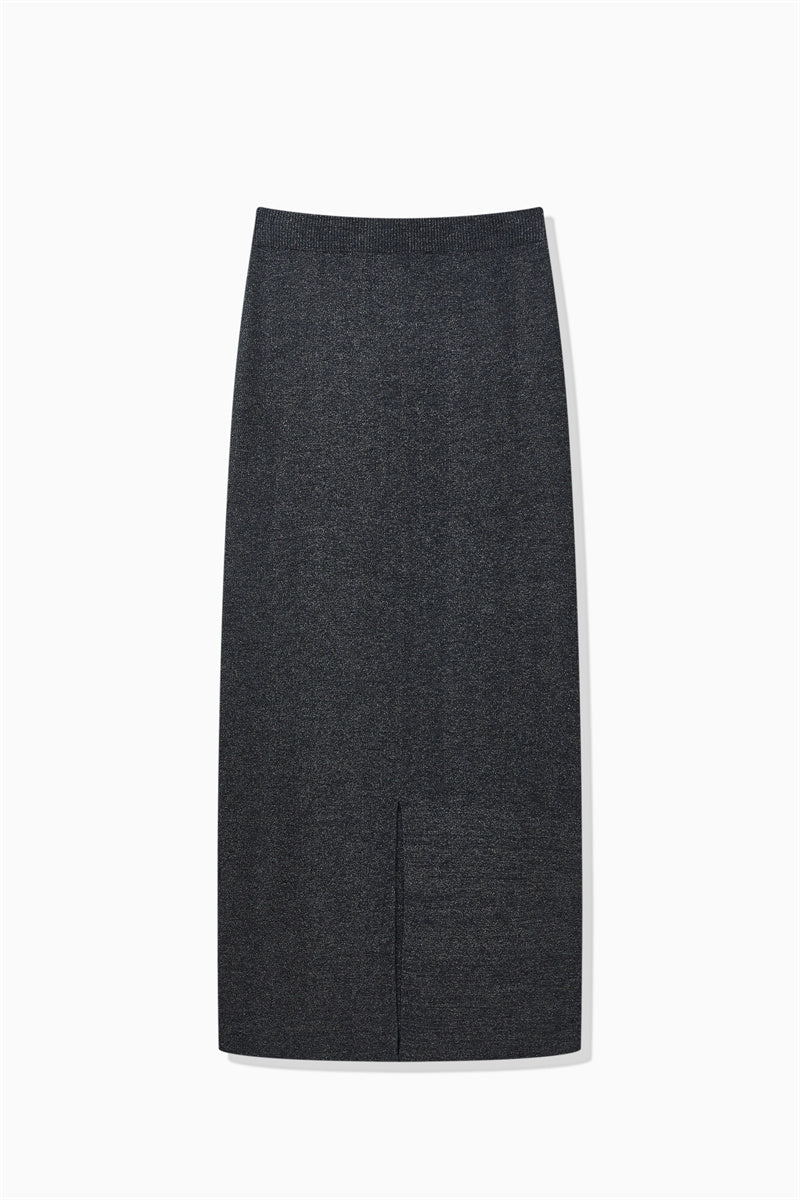 LAMÉ RIBBED KNIT SKIRT